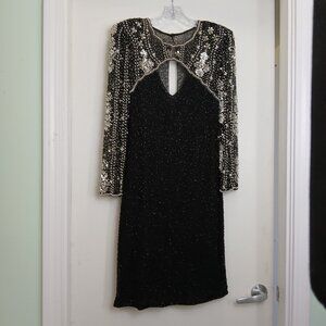 Vintage 100% Silk Embellished Midi Dress Iconic 80s Glamour  To Upcycle Sz 8